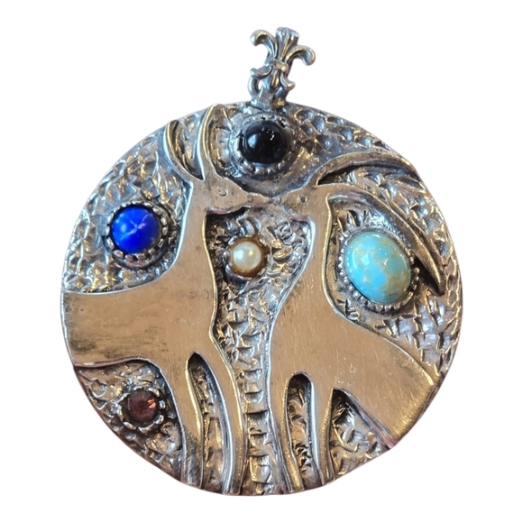 Gazelle Deer Sterling Silver Gemstone Vintage Pendant
